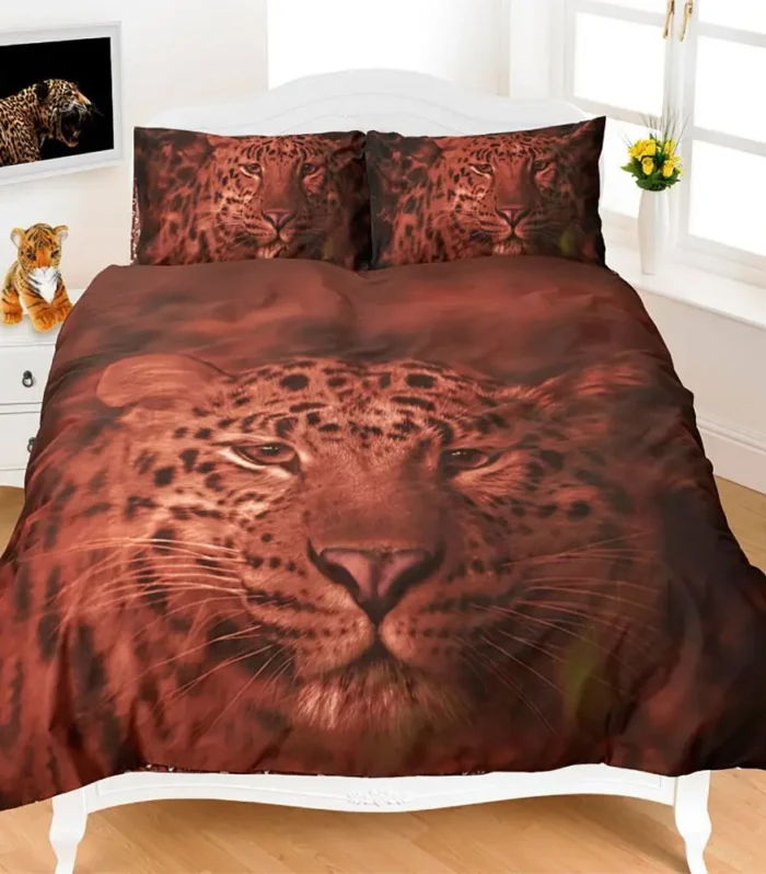 Leopard 3D Photographic Print Duvet Cover Set, Brown