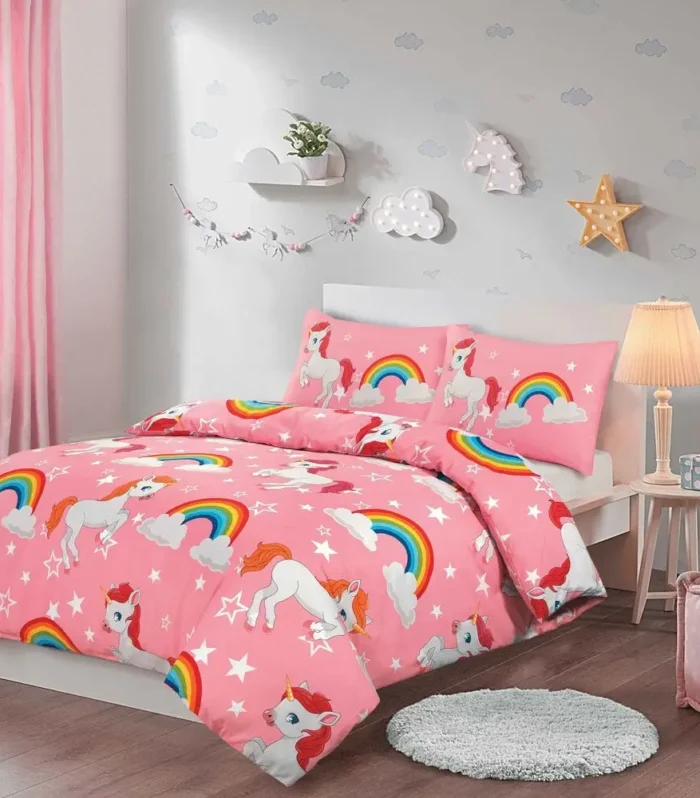 Rainbow Unicorn Reversible Duvet Cover Set
